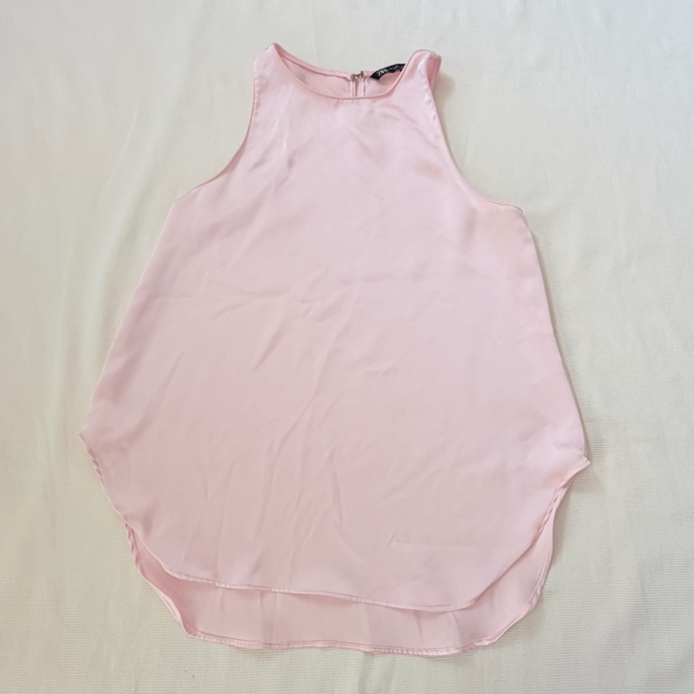 Zara Womens Top Flowy Sleeveless Pink Satin Casual Party Summer Travel Small S